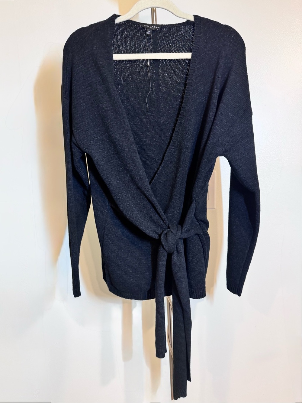 JLUXLABEL Black half Wrap Tie-Front Knit Sweater